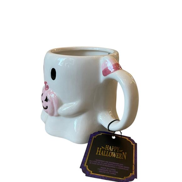 Halloween Ghost Mug With Pink Pumpkin 17oz Cute Ceramic BOO Coffee Cup NEW - Picture 9 of 12